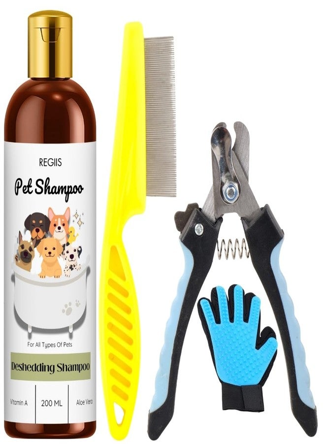 مجموعة ريجيس للعناية بالحيوانات الأليفة، شامبو لإزالة الشعر الزائد مع فيتامين أ والصبار، 200 مل، تتضمن مشطًا معدنيًا، مقص أظافر، وقفازًا للعناية بجميع أنواع الحيوانات الأليفة - Image 1